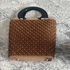 Elegant Brown Beaded Handbag
